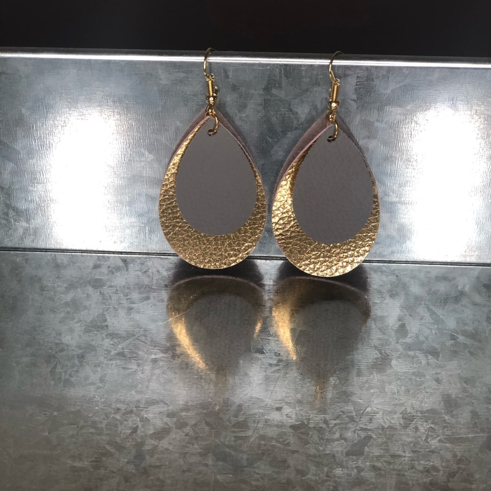 2” Tear Drop Faux Leather Earrings